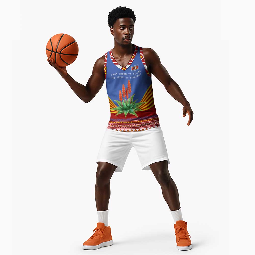 Aloe Vera Eswatini Basketball Jersey Flag Print and Cultural Motif From Thorn to Flame - African Pride