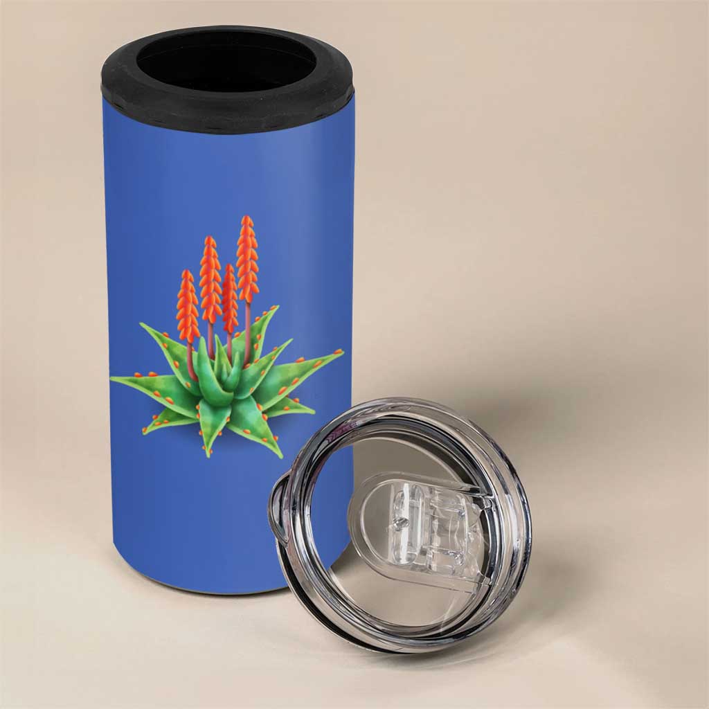 Aloe Vera Eswatini 4 in 1 Can Cooler Tumbler Flag Print and Cultural Motif From Thorn to Flame