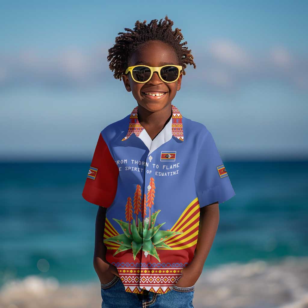 Aloe Vera Eswatini Kid Hawaiian Shirt Flag Print and Cultural Motif From Thorn to Flame