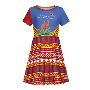 Aloe Vera Eswatini Kid Short Sleeve Dress Flag Print and Cultural Motif From Thorn to Flame