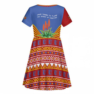 Aloe Vera Eswatini Kid Short Sleeve Dress Flag Print and Cultural Motif From Thorn to Flame