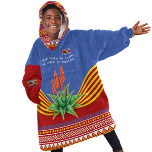 Aloe Vera Eswatini Kid Wearable Blanket Hoodie Flag Print and Cultural Motif From Thorn to Flame