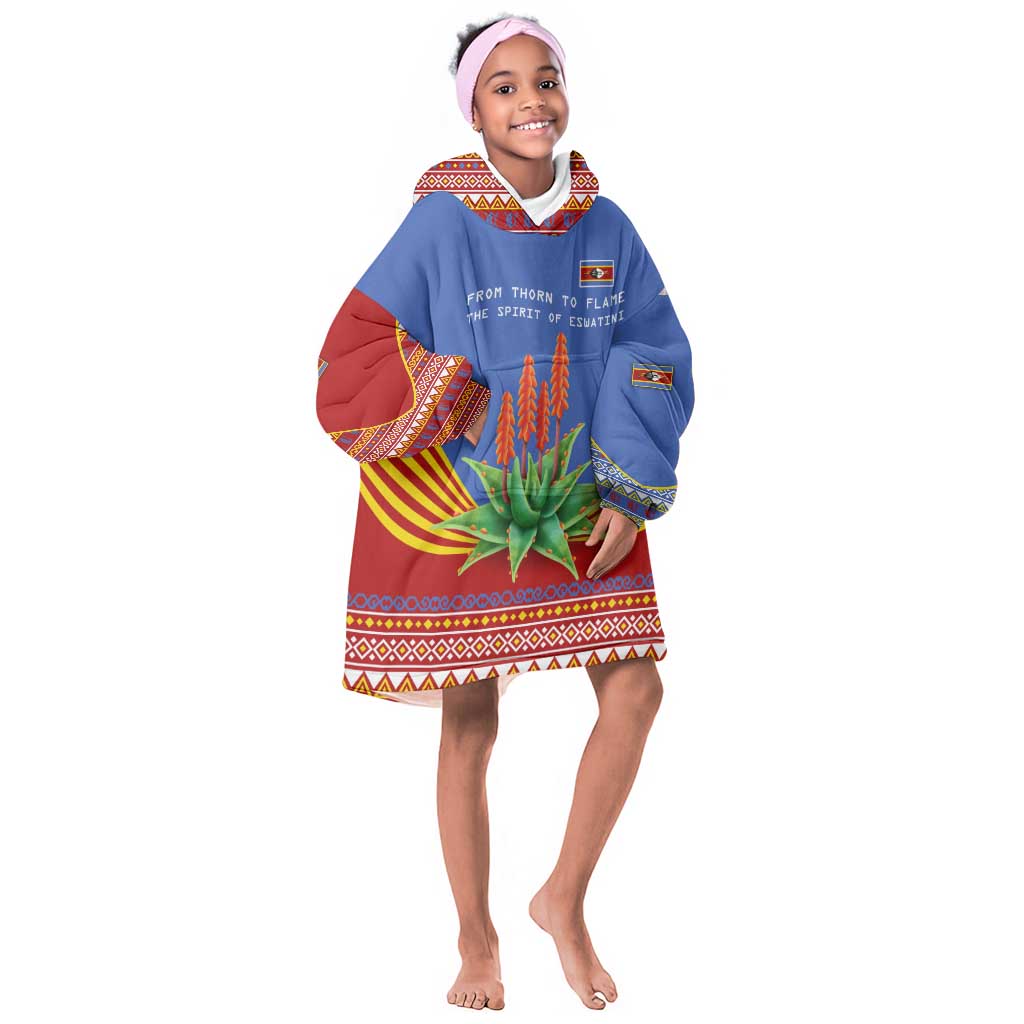 Aloe Vera Eswatini Kid Wearable Blanket Hoodie Flag Print and Cultural Motif From Thorn to Flame