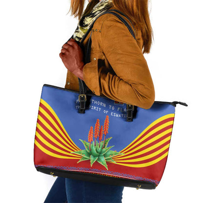 Aloe Vera Eswatini Leather Tote Bag Flag Print and Cultural Motif From Thorn to Flame