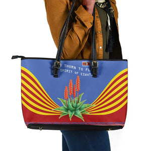 Aloe Vera Eswatini Leather Tote Bag Flag Print and Cultural Motif From Thorn to Flame
