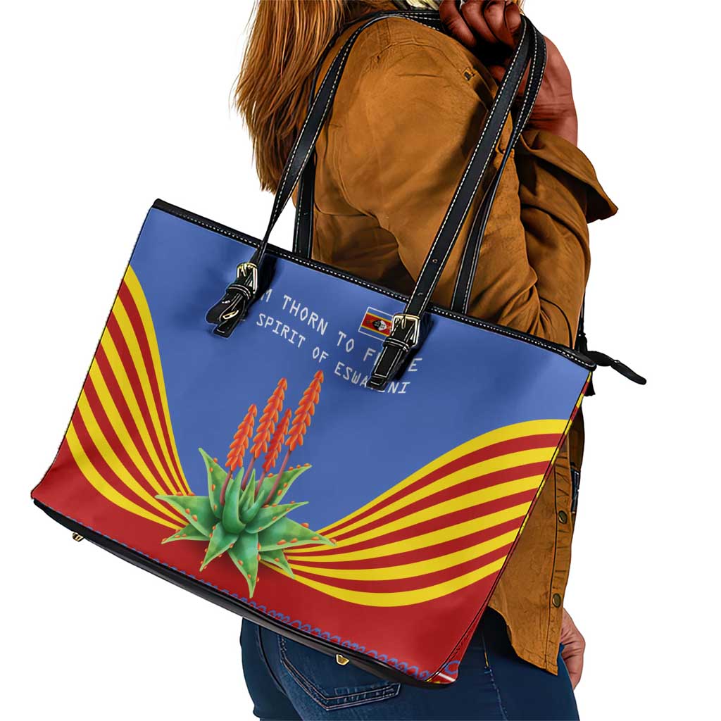 Aloe Vera Eswatini Leather Tote Bag Flag Print and Cultural Motif From Thorn to Flame