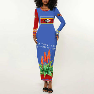 Aloe Vera Eswatini Long Sleeve Bodycon Dress Flag Print and Cultural Motif From Thorn to Flame