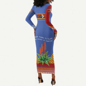 Aloe Vera Eswatini Long Sleeve Bodycon Dress Flag Print and Cultural Motif From Thorn to Flame