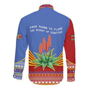 Aloe Vera Eswatini Long Sleeve Button Shirt Flag Print and Cultural Motif From Thorn to Flame