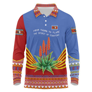 Aloe Vera Eswatini Long Sleeve Polo Shirt Flag Print and Cultural Motif From Thorn to Flame