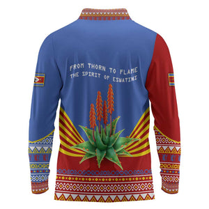Aloe Vera Eswatini Long Sleeve Polo Shirt Flag Print and Cultural Motif From Thorn to Flame