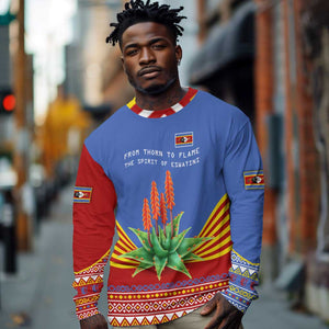 Aloe Vera Eswatini Long Sleeve Shirt Flag Print and Cultural Motif From Thorn to Flame
