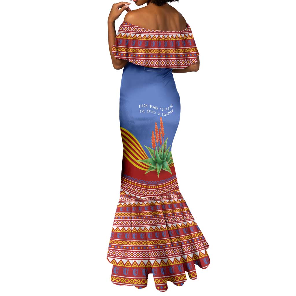 Aloe Vera Eswatini Mermaid Dress Flag Print and Cultural Motif From Thorn to Flame