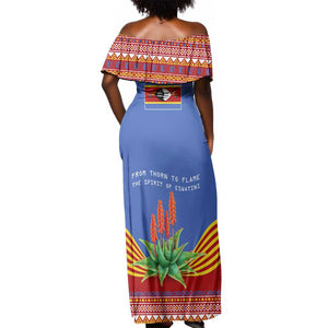 Aloe Vera Eswatini Off Shoulder Maxi Dress Flag Print and Cultural Motif From Thorn to Flame