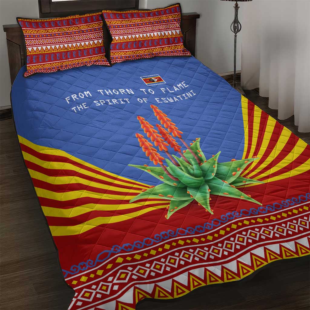Aloe Vera Eswatini Quilt Bed Set Flag Print and Cultural Motif From Thorn to Flame