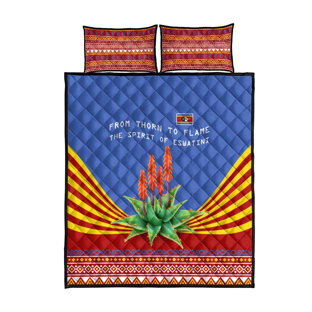 Aloe Vera Eswatini Quilt Bed Set Flag Print and Cultural Motif From Thorn to Flame