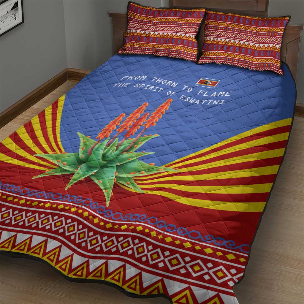 Aloe Vera Eswatini Quilt Bed Set Flag Print and Cultural Motif From Thorn to Flame