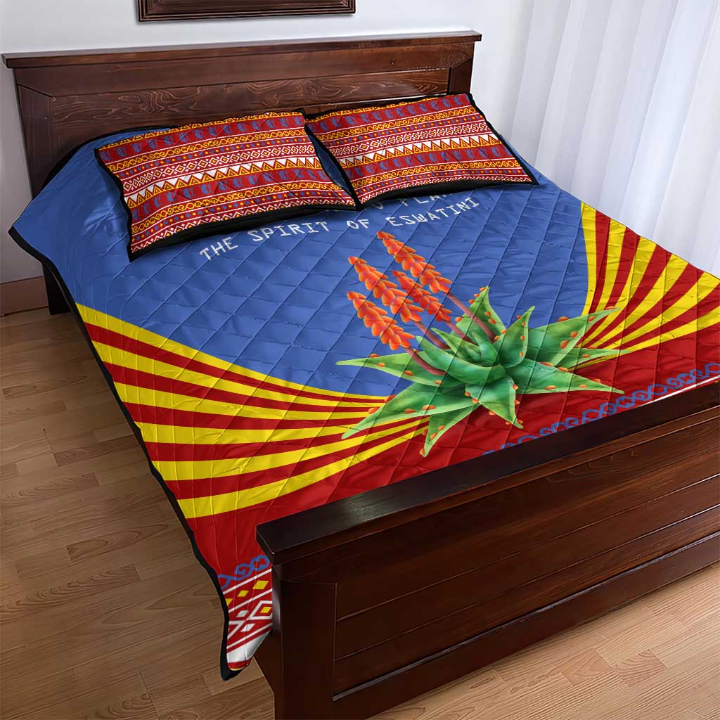 Aloe Vera Eswatini Quilt Bed Set Flag Print and Cultural Motif From Thorn to Flame