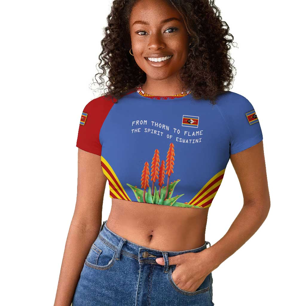 Aloe Vera Eswatini Raglan Cropped T shirt Flag Print and Cultural Motif From Thorn to Flame