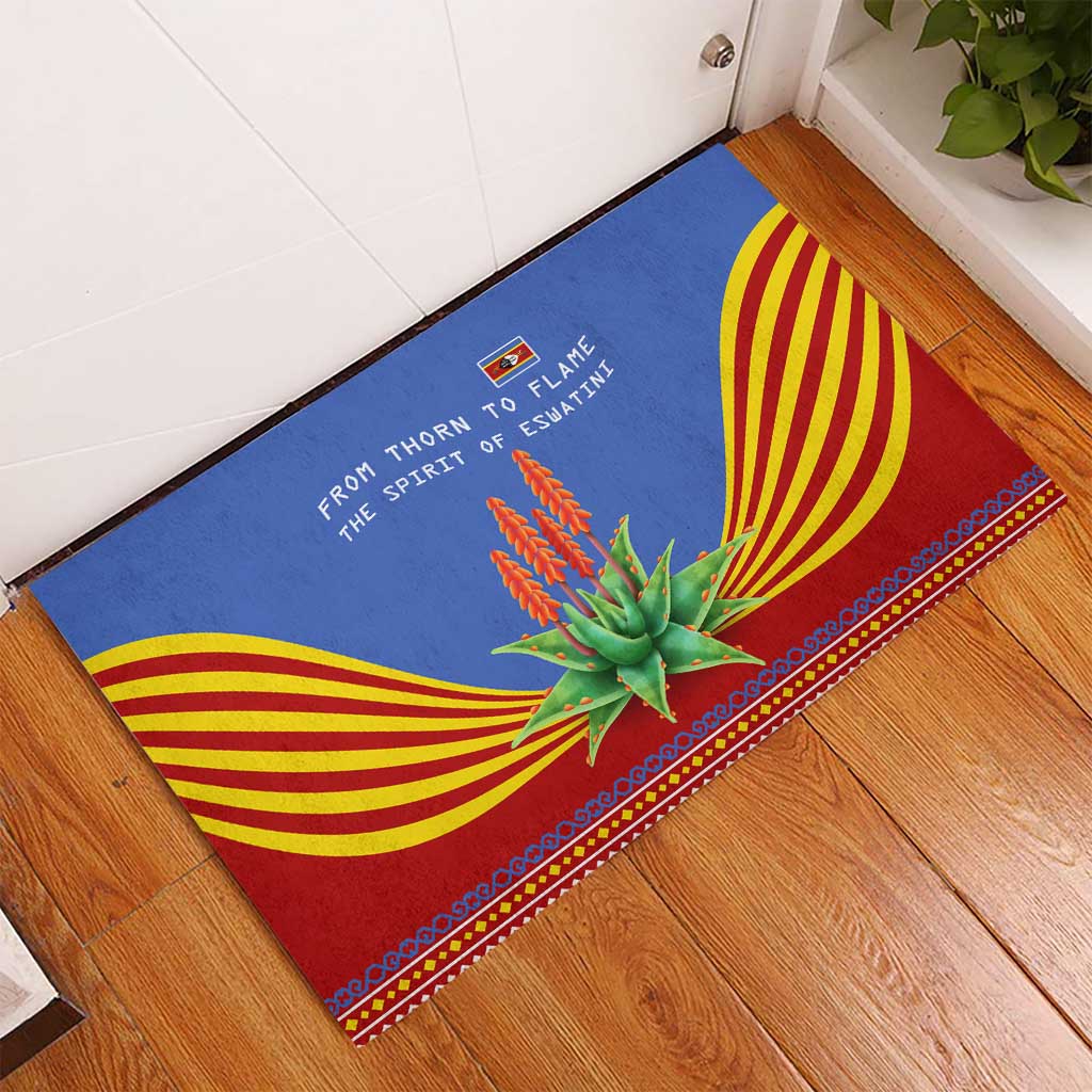 Aloe Vera Eswatini Rubber Doormat Flag Print and Cultural Motif From Thorn to Flame