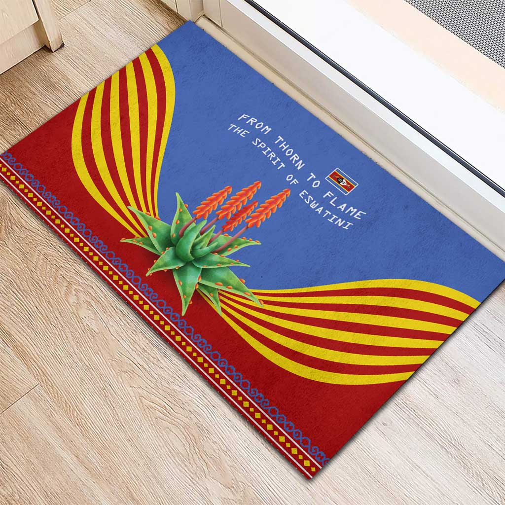 Aloe Vera Eswatini Rubber Doormat Flag Print and Cultural Motif From Thorn to Flame
