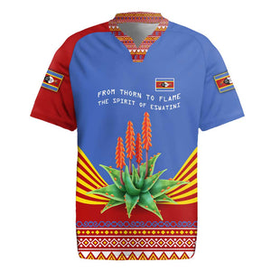 Aloe Vera Eswatini Rugby Jersey Flag Print and Cultural Motif From Thorn to Flame
