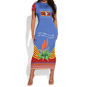 Aloe Vera Eswatini Short Sleeve Bodycon Dress Flag Print and Cultural Motif From Thorn to Flame