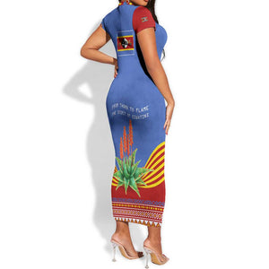 Aloe Vera Eswatini Short Sleeve Bodycon Dress Flag Print and Cultural Motif From Thorn to Flame