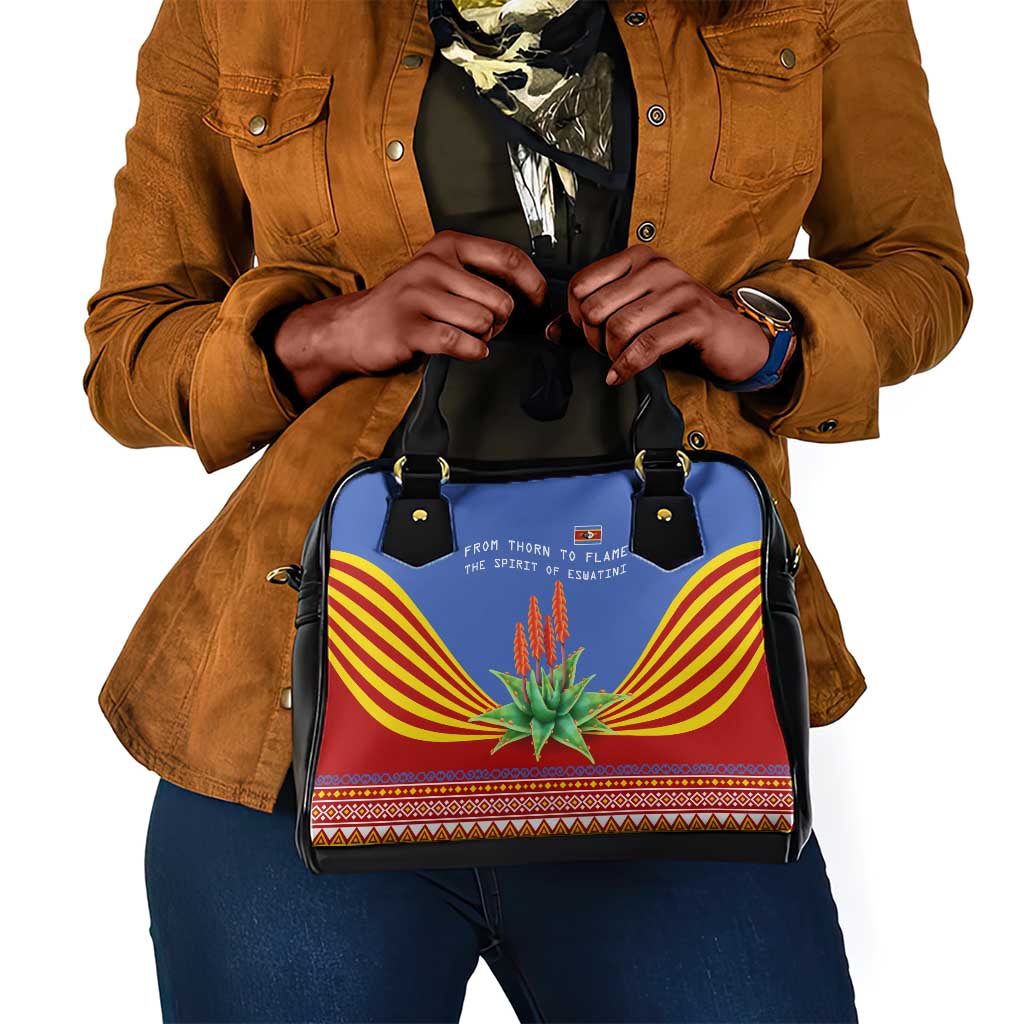 Aloe Vera Eswatini Shoulder Handbag Flag Print and Cultural Motif From Thorn to Flame