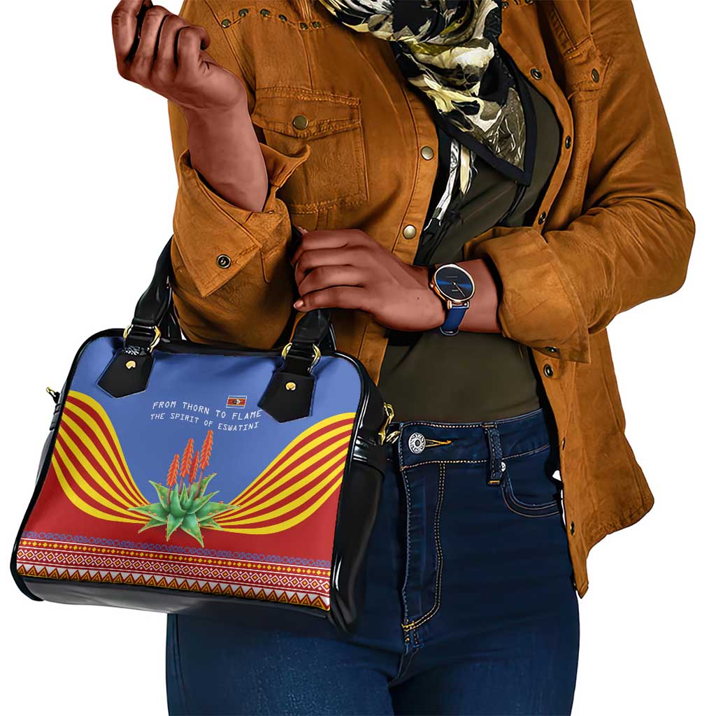 Aloe Vera Eswatini Shoulder Handbag Flag Print and Cultural Motif From Thorn to Flame