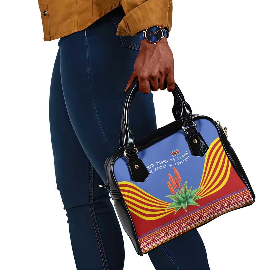 Aloe Vera Eswatini Shoulder Handbag Flag Print and Cultural Motif From Thorn to Flame