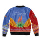 Aloe Vera Eswatini Sleeve Zip Bomber Jacket Flag Print and Cultural Motif From Thorn to Flame