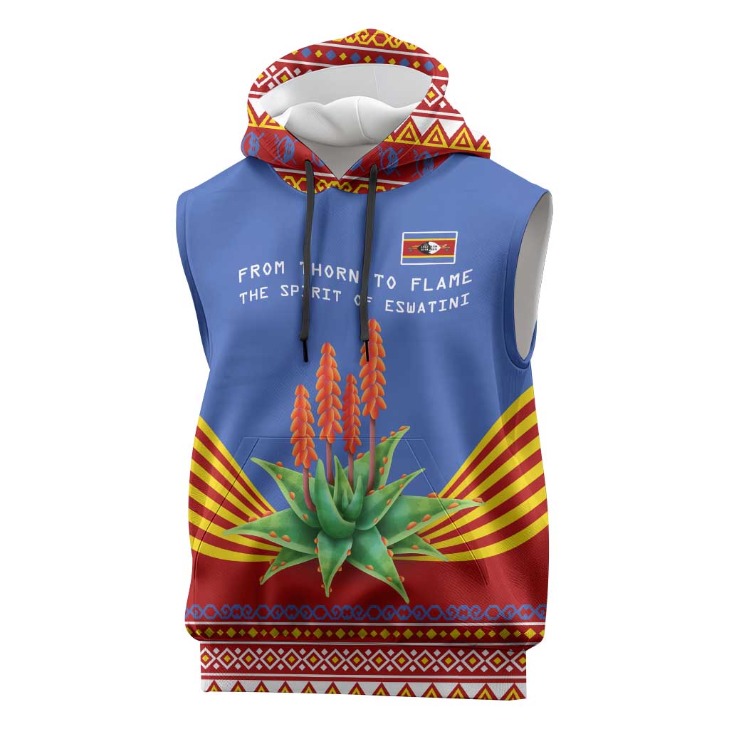 Aloe Vera Eswatini Sleeveless Hoodie Flag Print and Cultural Motif From Thorn to Flame - African Pride