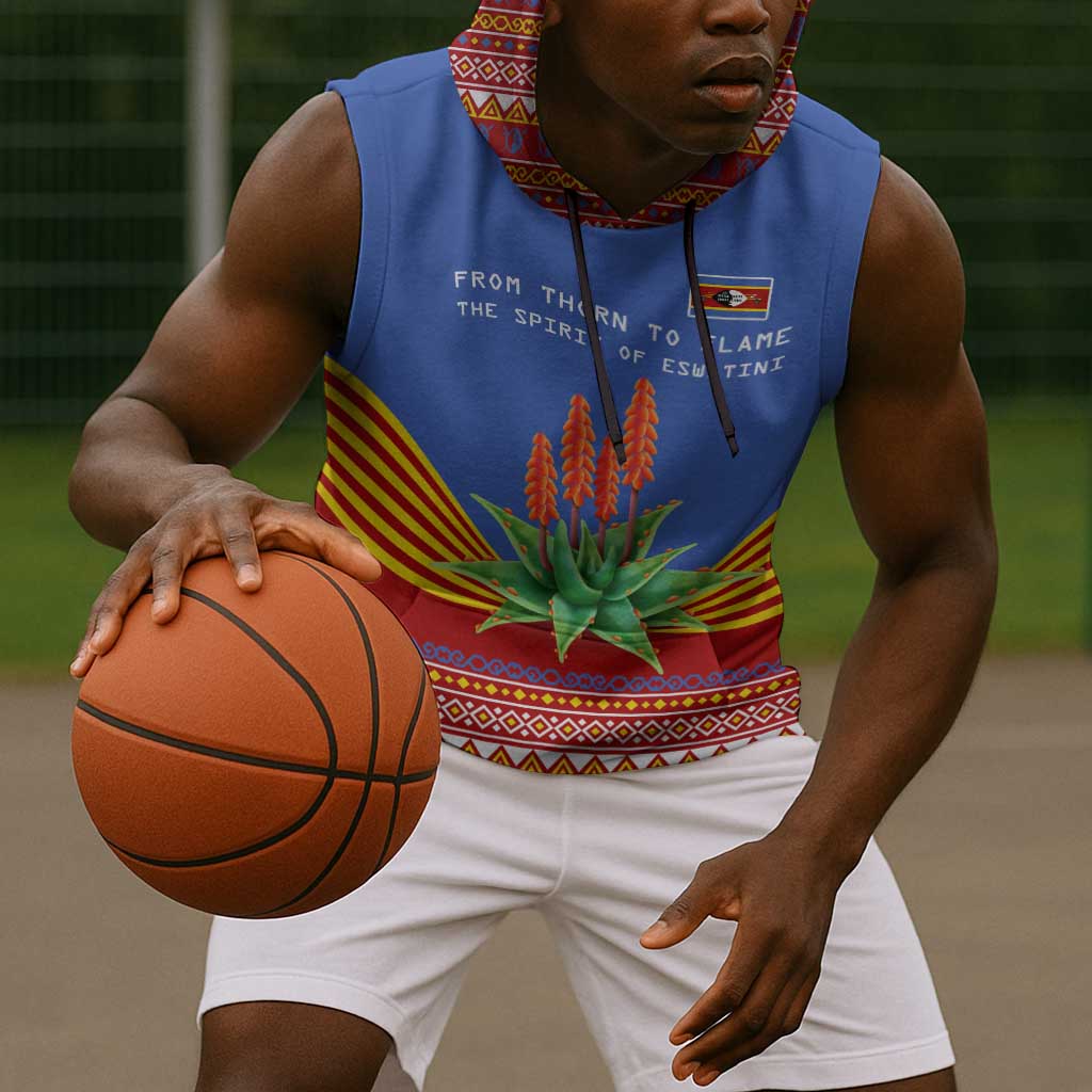 Aloe Vera Eswatini Sleeveless Hoodie Flag Print and Cultural Motif From Thorn to Flame - African Pride