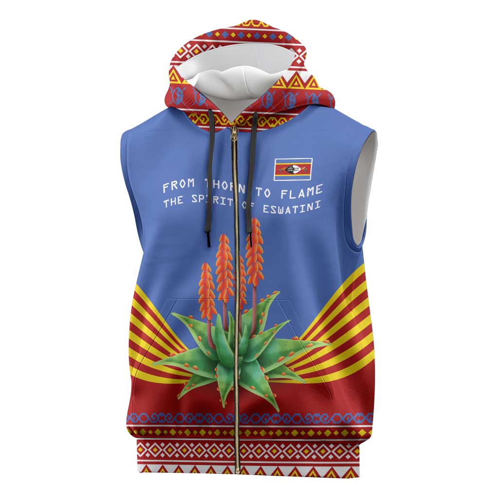 Aloe Vera Eswatini Sleeveless Zip Hoodie Flag Print and Cultural Motif From Thorn to Flame - African Pride