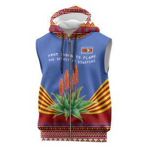 Aloe Vera Eswatini Sleeveless Zip Hoodie Flag Print and Cultural Motif From Thorn to Flame - African Pride
