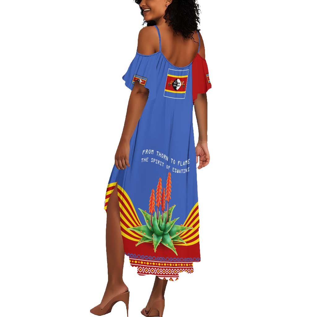 Aloe Vera Eswatini Summer Maxi Dress Flag Print and Cultural Motif From Thorn to Flame