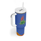 Aloe Vera Eswatini Tumbler With Handle Flag Print and Cultural Motif From Thorn to Flame