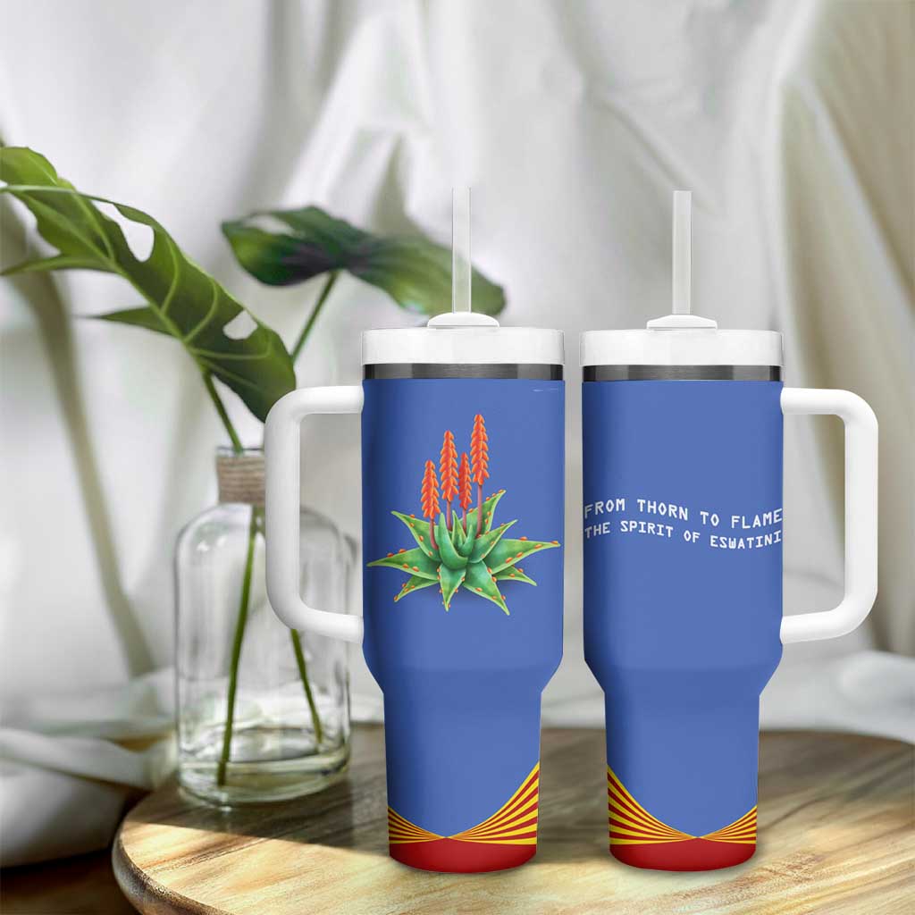 Aloe Vera Eswatini Tumbler With Handle Flag Print and Cultural Motif From Thorn to Flame