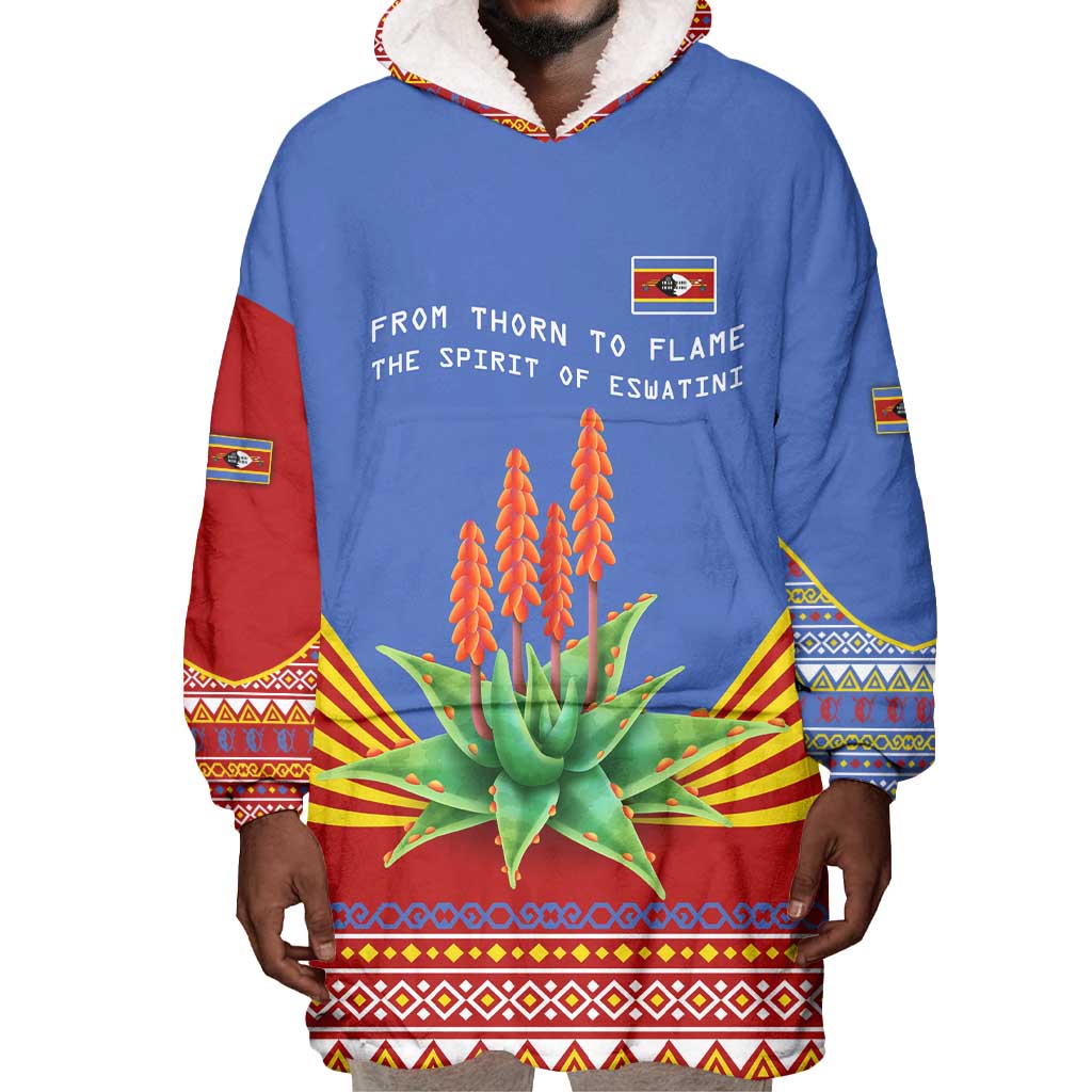 Aloe Vera Eswatini Wearable Blanket Hoodie Flag Print and Cultural Motif From Thorn to Flame