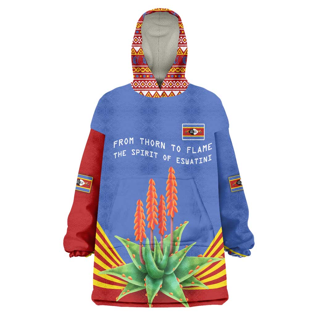 Aloe Vera Eswatini Wearable Blanket Hoodie Flag Print and Cultural Motif From Thorn to Flame