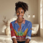 Aloe Vera Eswatini Women Casual Shirt Flag Print and Cultural Motif From Thorn to Flame