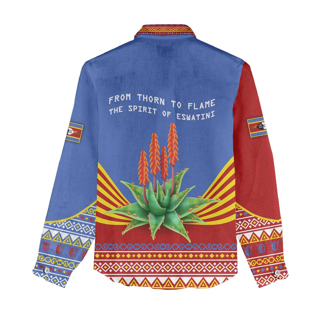 Aloe Vera Eswatini Women Casual Shirt Flag Print and Cultural Motif From Thorn to Flame