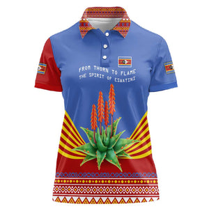 Aloe Vera Eswatini Women Polo Shirt Flag Print and Cultural Motif From Thorn to Flame