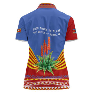 Aloe Vera Eswatini Women Polo Shirt Flag Print and Cultural Motif From Thorn to Flame