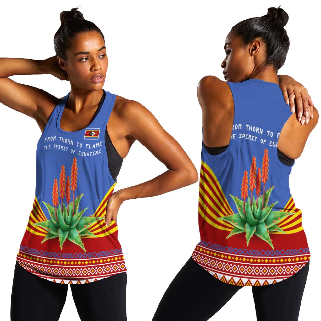 Aloe Vera Eswatini Women Racerback Tank Flag Print and Cultural Motif From Thorn to Flame