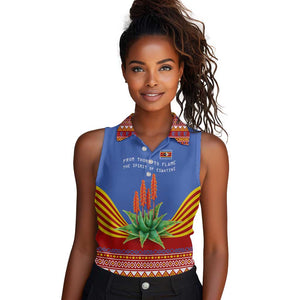 Aloe Vera Eswatini Women Sleeveless Polo Shirt Flag Print and Cultural Motif From Thorn to Flame