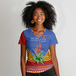 Aloe Vera Eswatini Women V-Neck T-Shirt Flag Print and Cultural Motif From Thorn to Flame