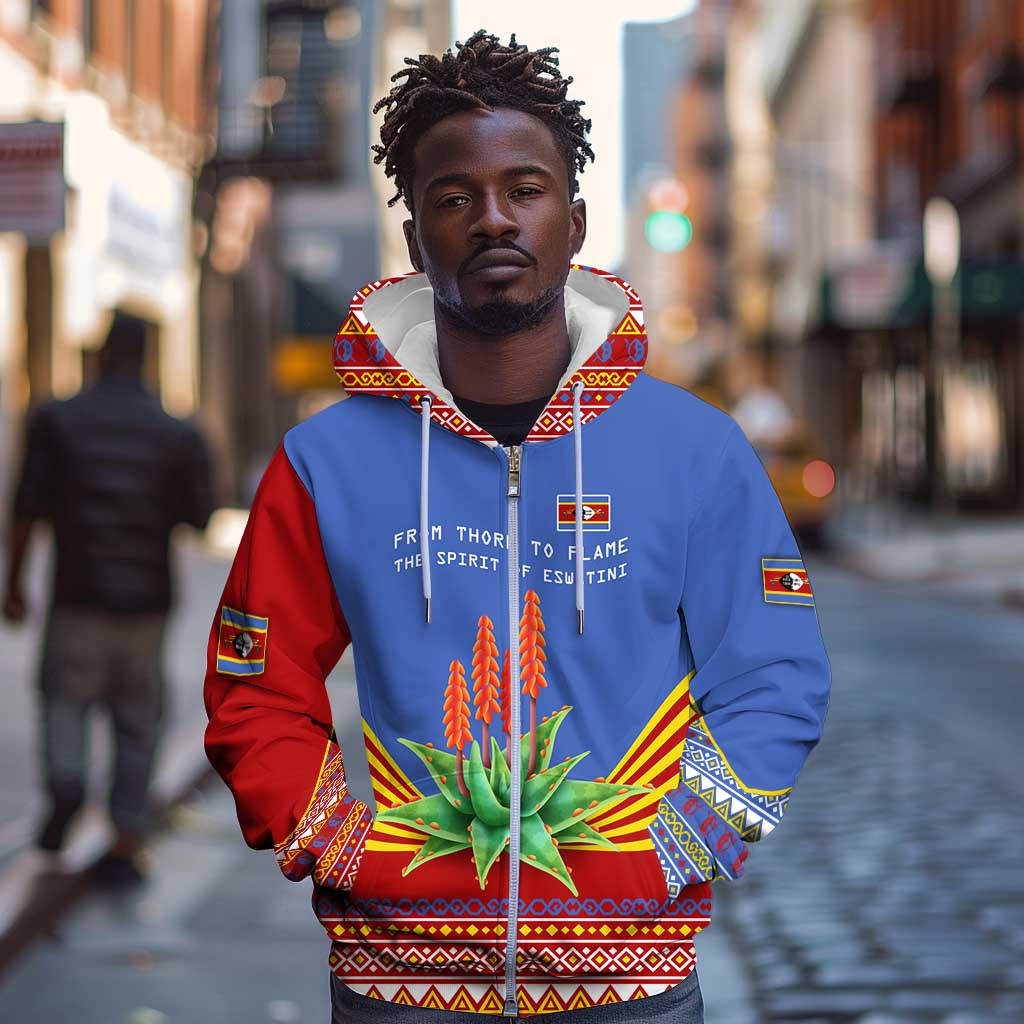 Aloe Vera Eswatini Zip Hoodie Flag Print and Cultural Motif From Thorn to Flame