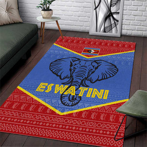Elephant Eswatini Area Rug Swaziland Shield Tribal Pattern and National Flag